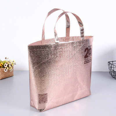 Bolsa portátil de embalaje laminado no tejido para comestibles y material de PP ecológico de oro rosa
