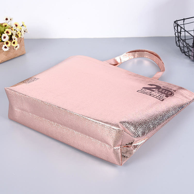 Bolsa portátil de embalaje laminado no tejido para comestibles y material de PP ecológico de oro rosa