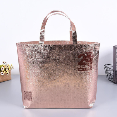 Bolsa portátil de embalaje laminado no tejido para comestibles y material de PP ecológico de oro rosa