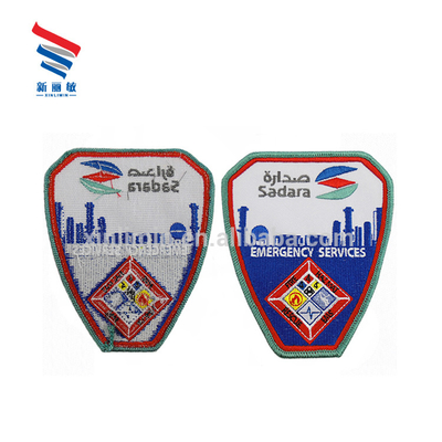 Patches de algodón/hilados gemelos tejidos con logotipo personalizado para promoción de clubes escolares