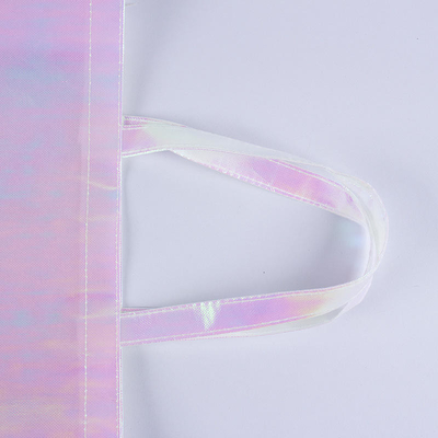 Exhibición Logotipo personalizado Bolso de Tote Iridescente Rosa Holográfico No Tejido para Regalo de Boda
