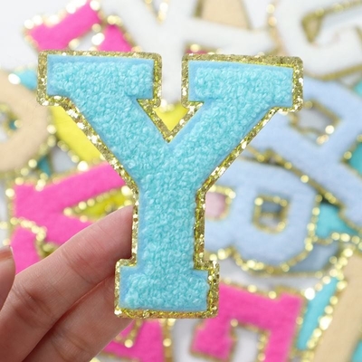 5.1cm 5.7cm 6.3cm 7cm Letras A-Z Parche Brillante plancha de plancha Chenille Brillante Letras Parche prenda