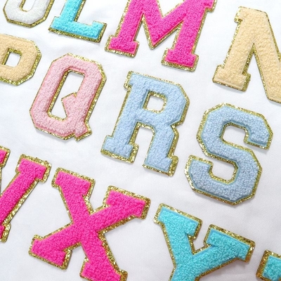 5.1cm 5.7cm 6.3cm 7cm Letras A-Z Parche Brillante plancha de plancha Chenille Brillante Letras Parche prenda