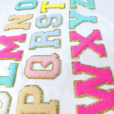 5.1cm 5.7cm 6.3cm 7cm Letras A-Z Parche Brillante plancha de plancha Chenille Brillante Letras Parche prenda