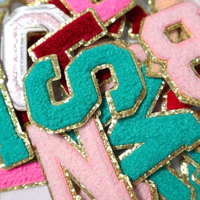 5.1cm 5.7cm 6.3cm 7cm Letras A-Z Parche Brillante plancha de plancha Chenille Brillante Letras Parche prenda
