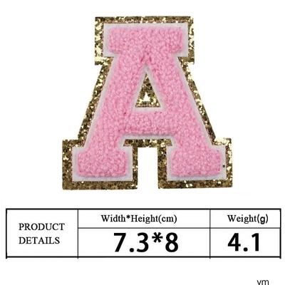 Oro rosa Frontera de hierro en la reparación de adhesivos Alfabeto Aplicaciones de costura con tejido Twill 3D