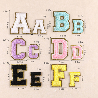 8 centímetros parches de letras de chenilia conjunto de alfabeto para ropa hierro personalizado en toalla de bordado