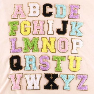 8 centímetros parches de letras de chenilia conjunto de alfabeto para ropa hierro personalizado en toalla de bordado