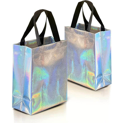 Bolso de compras no tejido en diseño personalizado holográfico de metal plateado y colores Pantone