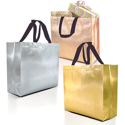 Bolso de compras no tejido en diseño personalizado holográfico de metal plateado y colores Pantone