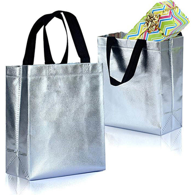 Bolso de compras no tejido en diseño personalizado holográfico de metal plateado y colores Pantone