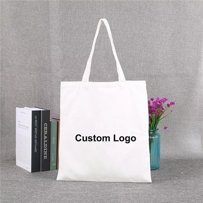 En blanco y claro Calico de algodón orgánico lienzo de comestibles de compras bolsa de bolsillo tamaño de logotipo personalizado Impreso