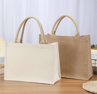 Bolsa de forma cuadrada Laminada de lienzo impermeable de algodón de compras Tote Bolsa de playa para la promoción