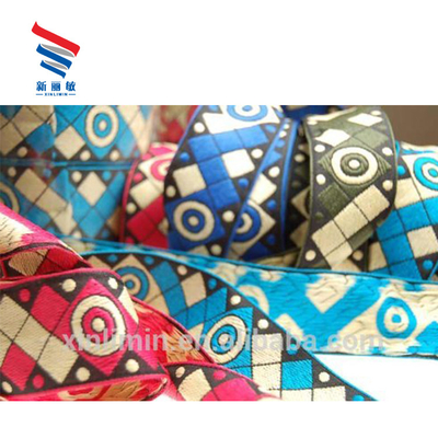 Tejido de algodón 100% diseño personalizado doble cara Jacquard encaje étnico bordado cinta