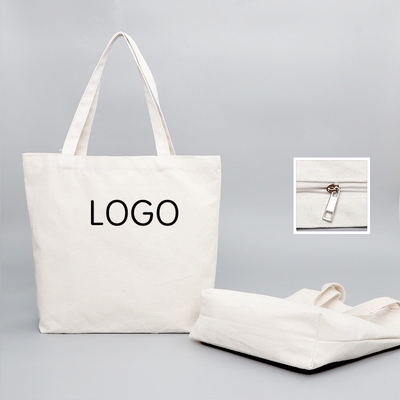 Tiendas de comestibles Logotipo personalizado Impreso reciclable Plano de algodón orgánico lienzo Tote Bolsas de compras con cremallera