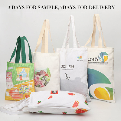 Bolso de algodón blanco y blanco con logotipo impreso personalizado para compras comerciales