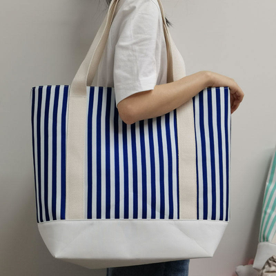 Bolso de hombro de compras de mercado grande Bolso de toque a rayas de lienzo ideal para compras de negocios