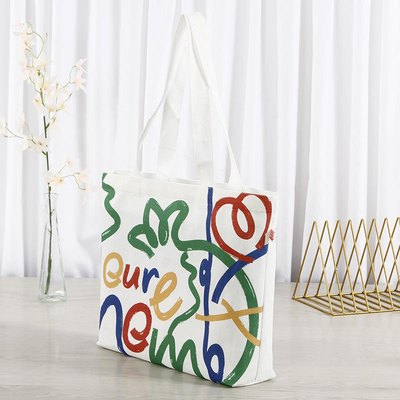 Bolsa de compras de lienzo de color personalizada de gran capacidad con diseño y logotipo de cara sonriente