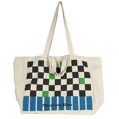 Logotipo personalizado Bolsa de lienzo de tablero de ajedrez de uso pesado para compras de contraste de color de moda