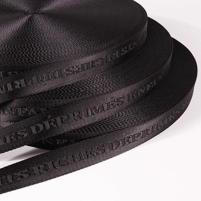 Logotipo personalizado Tejido Jacquard Cinturón Webbing en color negro para 38mm Nylon Cinturón de hombro