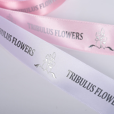 1 pulgadas Cintas de satén personalizadas Impresión de logotipo de colores con adorno de papel de oro