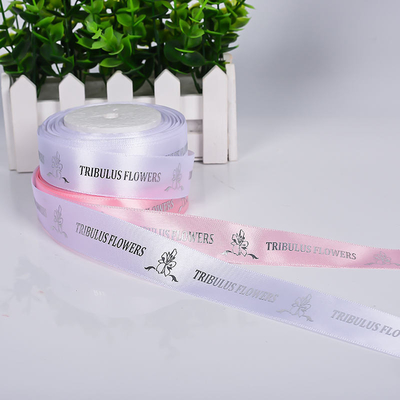 1 pulgadas Cintas de satén personalizadas Impresión de logotipo de colores con adorno de papel de oro
