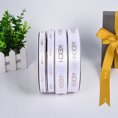 1 pulgadas Cintas de satén personalizadas Impresión de logotipo de colores con adorno de papel de oro