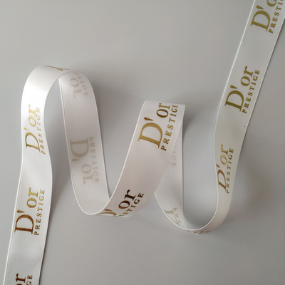 Aceptado OEM Personalizado de papel de oro Impreso 3D Logotipo de poliéster cinta de satén para envoltura de regalos