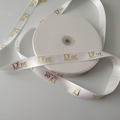 Aceptado OEM Personalizado de papel de oro Impreso 3D Logotipo de poliéster cinta de satén para envoltura de regalos
