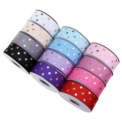 OEM Aceptado 1.5 pulgadas Impresión personalizada de papel de oro Polka Dot Grosgrain cinta de 38 mm para el arco del cabello / envoltura de regalos