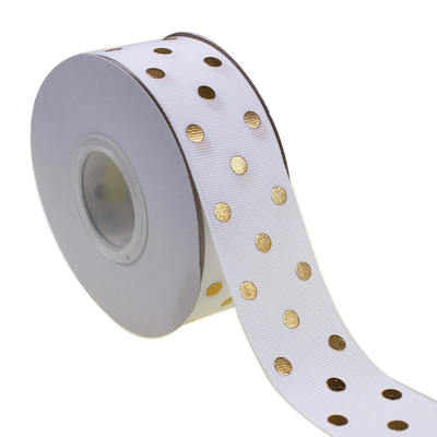 OEM Aceptado 1.5 pulgadas Impresión personalizada de papel de oro Polka Dot Grosgrain cinta de 38 mm para el arco del cabello / envoltura de regalos