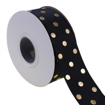 OEM Aceptado 1.5 pulgadas Impresión personalizada de papel de oro Polka Dot Grosgrain cinta de 38 mm para el arco del cabello / envoltura de regalos