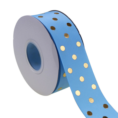 OEM Aceptado 1.5 pulgadas Impresión personalizada de papel de oro Polka Dot Grosgrain cinta de 38 mm para el arco del cabello / envoltura de regalos