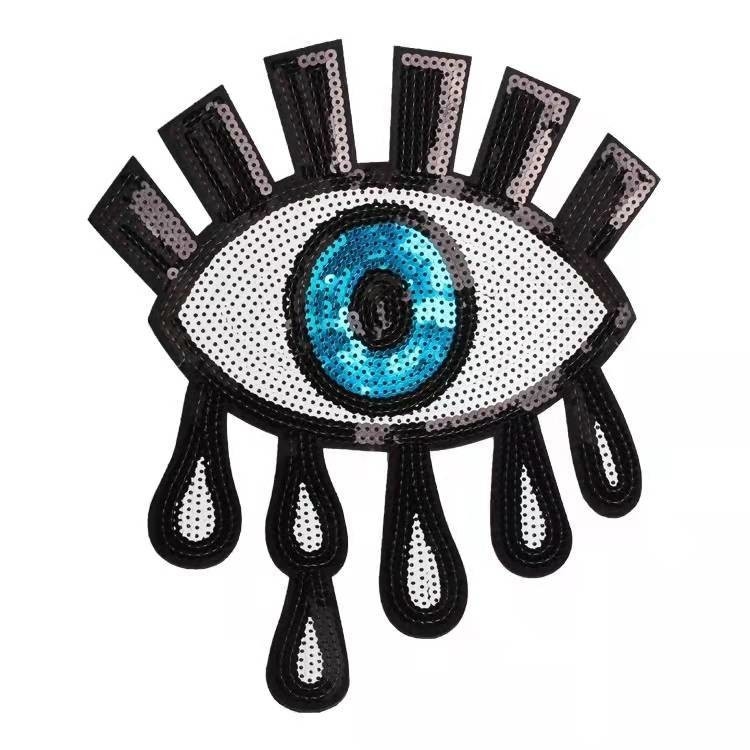Tejido Twill adhesivo Aplique bordado parches para ropa de gran tamaño Malos ojos