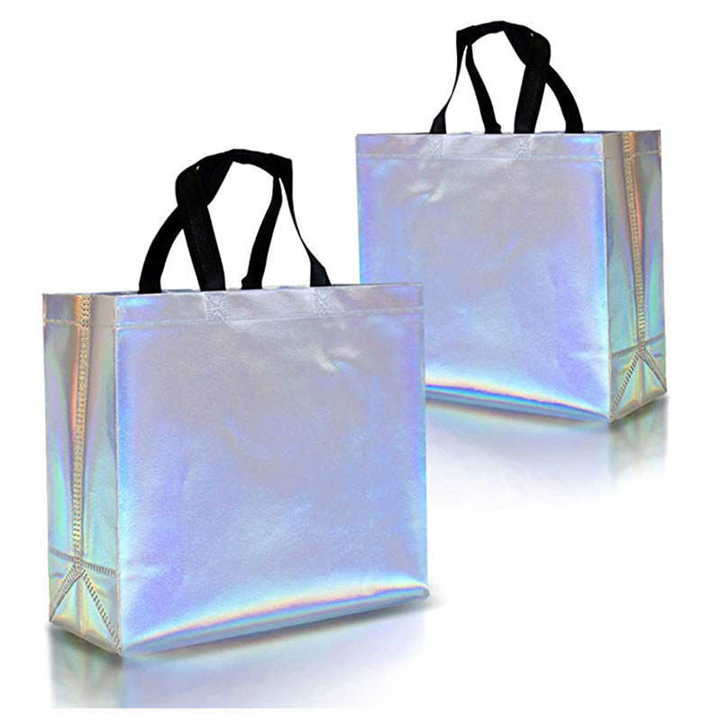 Bolso de compras no tejido en diseño personalizado holográfico de metal plateado y colores Pantone