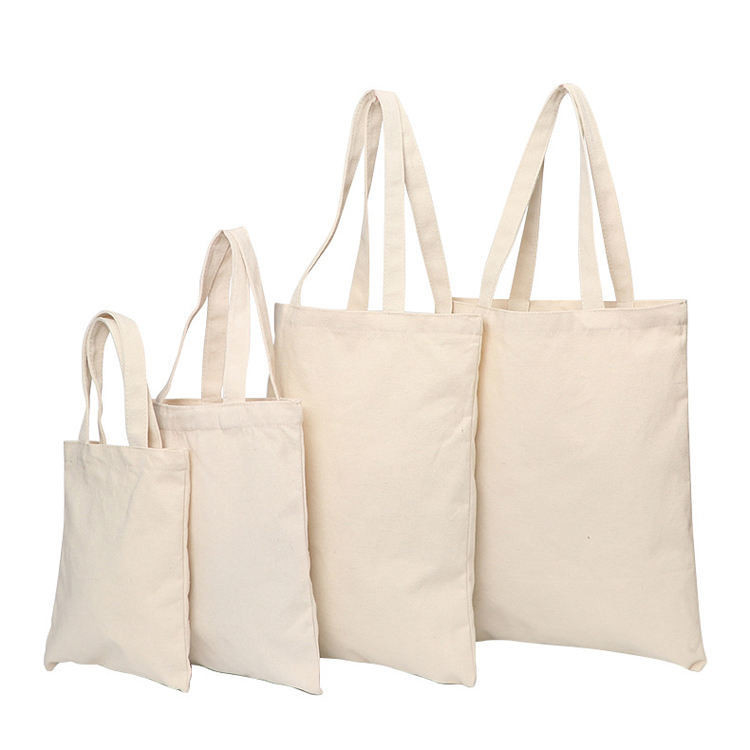 Bolso de algodón blanco y blanco con logotipo impreso personalizado para compras comerciales