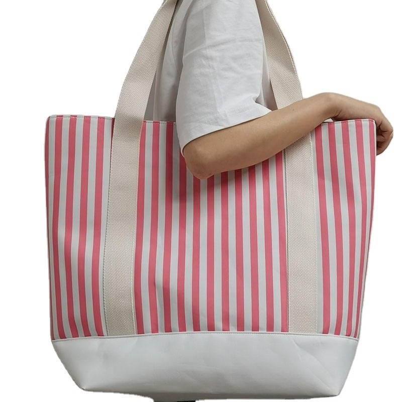 Bolso de hombro de compras de mercado grande Bolso de toque a rayas de lienzo ideal para compras de negocios