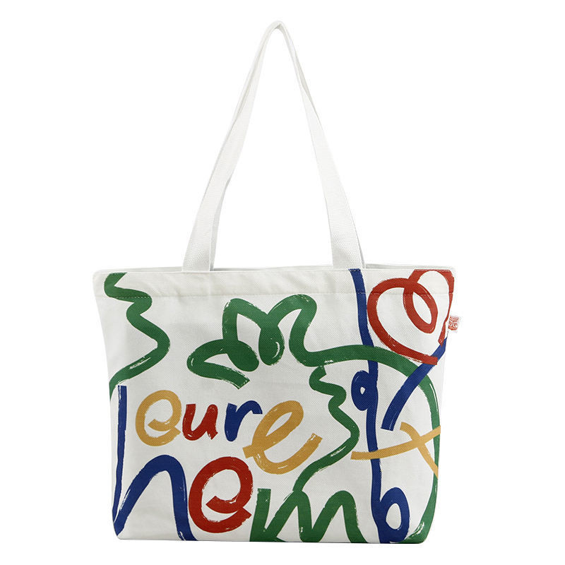 Bolsa de compras de lienzo de color personalizada de gran capacidad con diseño y logotipo de cara sonriente