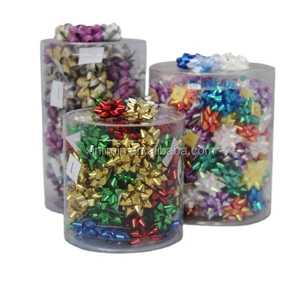 Conjunto de arco de la estrella de Navidad impresa con cinta de PP para envoltura de regalos y decoración de cajas de embalaje